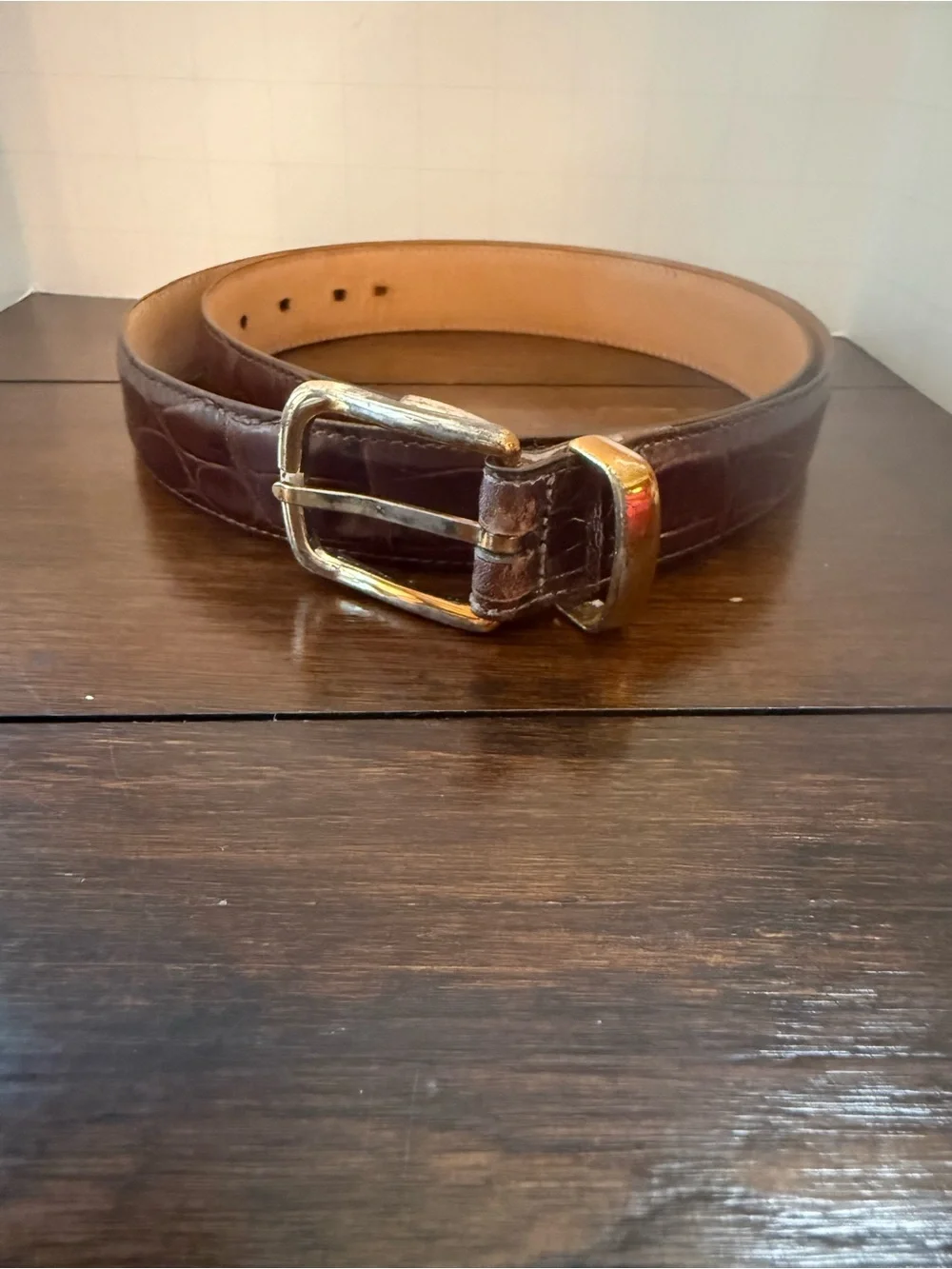 Martin Dingman Black Alligator Grain Leather Mens Belt 36 Brass Buckle 01602